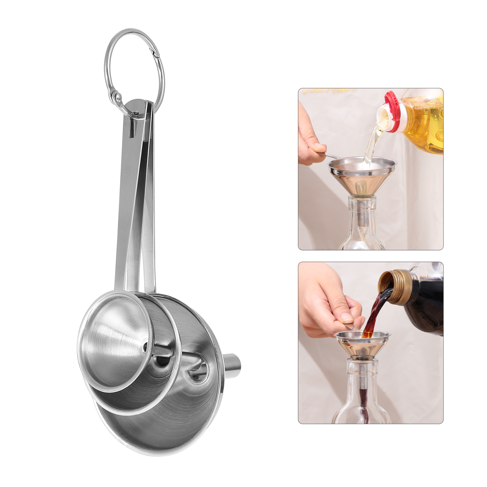 Multi-Caliber Polished with handle Stainless Steel Funnel,Corrosion Resistant 3pcs Funnels for Essential Oil,Wine,Seasoning Transfer