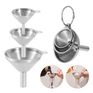 Protable Multi-Size Stainess Steel Mini Funnel Set, Small Metal Transfer Funnel Kit for Liquids,Oil,Household Bottles